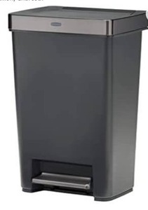 lot 8019 image: Rubbermaid Premier Series III Step-On Trash Can for Home and Kitchen, with Stainless Steel Rim, 12.4 Gallon, Charcoal
