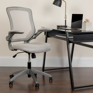 lot 8020 image: Flash Furniture - Mid-Back Mesh Swivel Ergonomic Task Office Chair with Frame and Flip-Up Arms - Gray