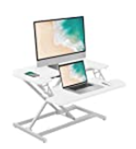 lot 3654 image: FEZIBO 28 Height Adjustable Standing Desk Converter with USB Charging Port, Quick Sit to Stand Tabletop Dual Monitor, Stand Up Desk Riser for Home Office, White