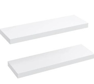 lot 3786 image: AMADA HOMEFURNISHING Floating Shelves Large, 24 x 9 Inch Wall Shelves for Bathroom, Bedroom, Kitchen, Shelves for Wall Decor Set of 2, White - AMFS06