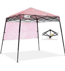 lot 3797 image: EAGLE PEAK Day Tripper 8 x 8 Slant Leg Lightweight Compact Portable Canopy wBackpack Easy One Person Set-up Folding Shelter and 36 Square Feet of Shade (Coral Geo)