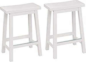 lot 3815 image: Amazon Basics Solid Wood Saddle-Seat Kitchen Counter-Height Stool - Set of 2, 24-Inch Height, White (B07L6BMW6Q)
