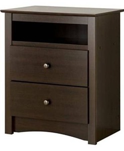 lot 3835 image: Prepac Fremont 2 Drawer Nightstand with Open Shelf, Espresso, Tall