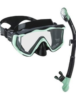 lot 3843 image: Phantom Aquatics Rapido Boutique Collection Clareza Three Window Tempered Glass Lens Mask Dry Snorkel Set, Great for Travel Mask Snorkel Combo