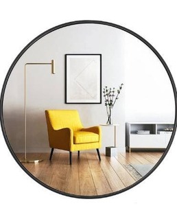 lot 3850 image: oruii Round Mirror, Black Round Mirror 24 inch, Round Wall Mirror, Round Bathroom Mirror, Circle Mirrors for Wall, Living Room, Bedroom, Vanity, Entryway, Hallway