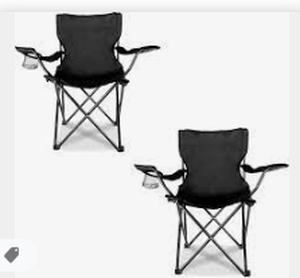 lot 3793 image: Set Of 2 Black Camping Chairs With Cup Holders