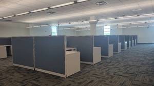 lot 22553 image: Double-Sided Blue Gray Steelcase 8-Unit Cubicle Workstations