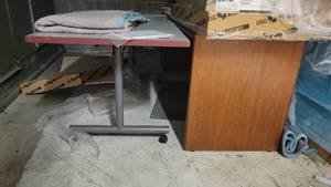 lot 22579 image: Wooden Desk W 3 Drawers and a 6ft Rolling Table