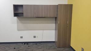 lot 22596 image: Steelcase Hutch and Two-Section Storage Cabinet