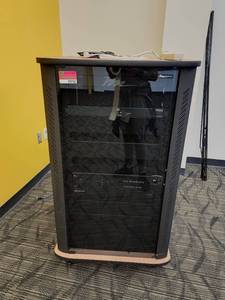 lot 29730 image: Stereo Cabinet on Wheels ( Creston DMPS3-300C  Extron XPA-U 1002 series)