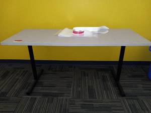 lot 40100 image: ABCO Office Furniture Laminate Table With Metal Legs