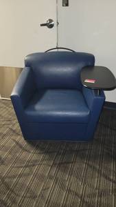 lot 49220 image: Blue Leather Chair W Left Side Small Laminate Swivel Table