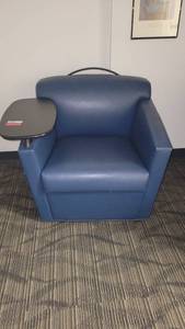 lot 49221 image: Blue Leather Chair W Right Side Small Laminate Swivel Table