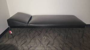 lot 49223 image: Nurses Black Leather Day Bed W Metal Legs