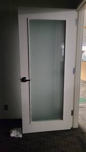 lot 1265 image: White Interior Door W a Frosted Glass Window