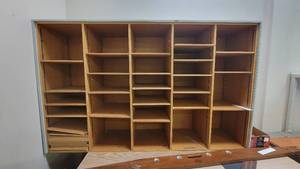 lot 40140 image: Wooden Mail Slot W Adjustable Shelves