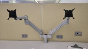 lot 45069 image: Vari Dual Monitor Arm With Silver Finish