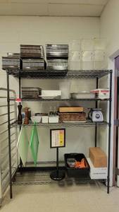 lot 44555 image: Black 4-Toer Shelf W Contents