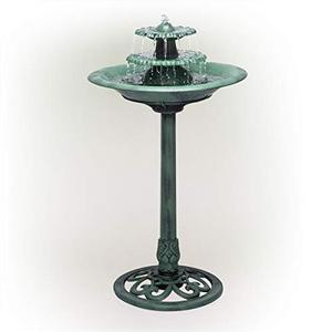 lot 46674 image: Alpine Corporation 35in.Tall Outdoor 3-Tiered Pedestal Water Fountain and Birdbath, Green