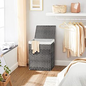 lot 46681 image: Songmics Handwoven Laundry Hamper, 23.8 Gal, Gray