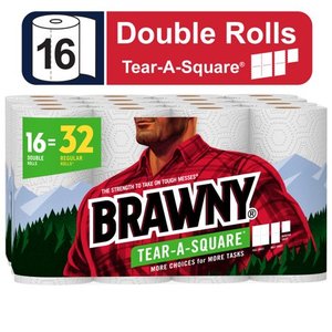lot 46688 image: Brawny Tear-A-Square Paper Towels, 16 Double Rolls, 120 2-Ply Sheets Per Roll