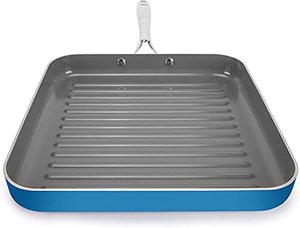 lot 46695 image: EaZy MealZ Square Non-Stick Grill Pan for Stove, Extra Large, Blue