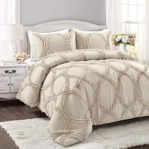 lot 46700 image: Lush Decor Avon 3 Piece Comforter Set, King, Neutral