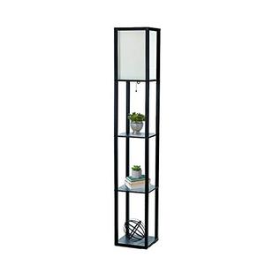 lot 46715 image: Simple Designs Home Etagere Organizer Storage Shelf Linen Shade Floor Lamp, Black