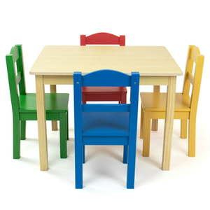 lot 46771 image: Humble Crew Primary Kids Wood Table and 4 Chairs Set