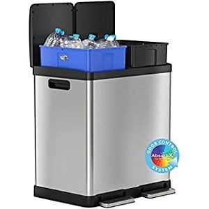 lot 46778 image: iTouchless 16 Gallon Kitchen Dual Step Trash Can and Recycle Bin