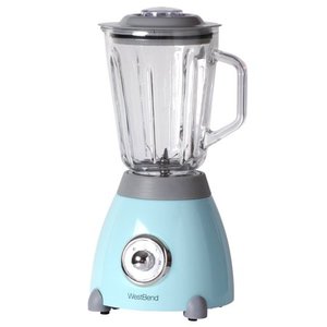 lot 1664 image: West Bend Retro Style Blender with BPA-Free 48 oz. Glass Jar Blue, 6 x 14.25