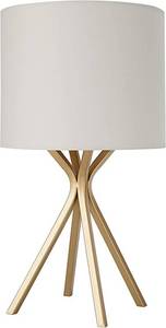 lot 1639 image: Rivet Gold Bedside Table Desk Lamp With Light Bulb Linen Shade, 14 H