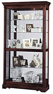 lot 12959 image: Howard Miller Brattain Curio Cabinet 547-165 �� Windsor Cherry Finish Home Decor, Four Glass Shelves, Five Level Display Case with Locking Slide Door &amp Halogen Light (B08NGRZFMX)