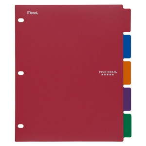 lot 1722 image: Five Star Tabbed Dividers Assorted Colors 5 Pack (20040), 11 x 9 38