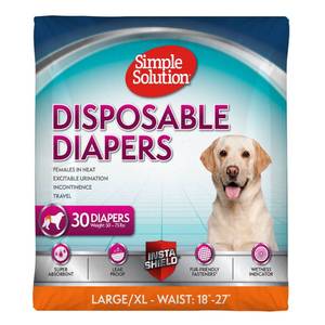lot 2243 image: Simple Solution True Fit Disposable Dog Diapers for Female Dogs Super Absorbent with Wetness Indicator LXL 30 Count