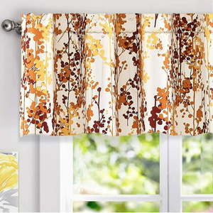 lot 2247 image: DriftAway Leah Abstract Floral Blossom Ink Painting Window Curtain Valance, 52x182header(Red)