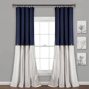 lot 2253 image: Lush Decor Linen Button Farmhouse Chic Solid Color Cotton Blend 3 Rod Pocket Light Filtering Window Curtain For Living Room and Bedroom NavyWhite 63 L x 40 W Single Panel