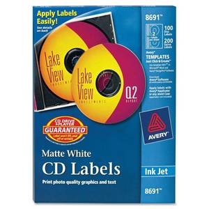 lot 3318 image: Avery CD Labels Matte White 100 Disc labels & 200 Spine labels (8691)