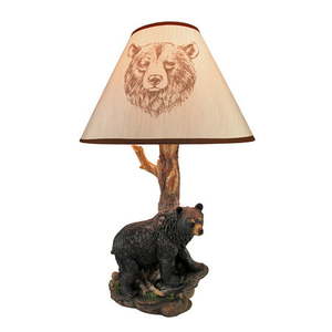 lot 8228 image: Zeckos Black Bear and Tree Resin Table Lamp with 20 inch Shade