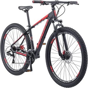 lot 3272 image: Schwinn Bonafide Mens Mountain Bike, Front Suspension, 24-Speed, 29-Inch Wheels, 17-Inch Aluminum Frame, Matte BlackRed -Retail $548.53