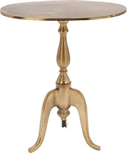 lot 12932 image: Small Gold End Table With Stone Top