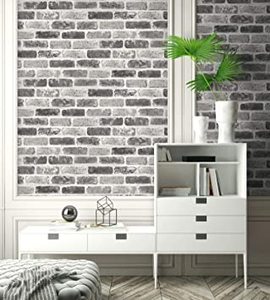lot 2249 image: NextWall Gray Washed Brick Peel & Stick Wallpaper