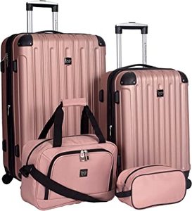 lot 12952 image: Travelers Club Midtown Hardside 4-Piece Luggage Travel Set, Rose Gold