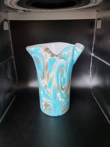 lot 1855 image: Murano glass hand blown tealgold flake swirled vase