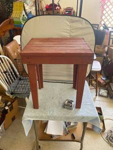 lot 3026 image: red wood outdoor table
