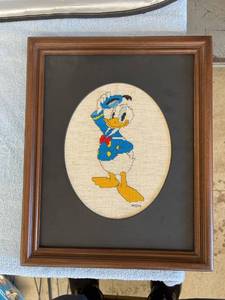 lot 3060 image: cross stitched Donald Duck picture
