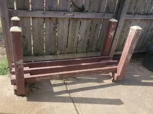 lot 5011 image: Wood Rack on Metal Caster Wheels - 63 x 21 x 35