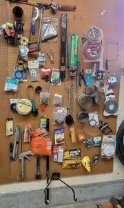 lot 4028 image: Contents on Wall Pegboard (Bring Boxes) - Plenty of pictures to see details of items