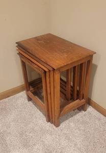 lot 3002 image: Nesting Tables - Some Need Repaired - Largest Table is 21 x 13 x 21