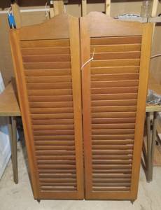 lot 3019 image: (2) Wood Cafe Doors - 15 W x 48 H each